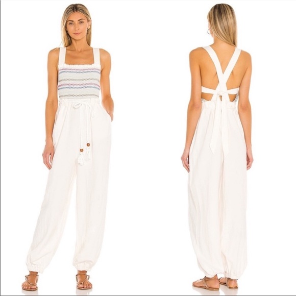 Free People Pants - Free People Sienna Smocked Jumpsuit Size L #P2